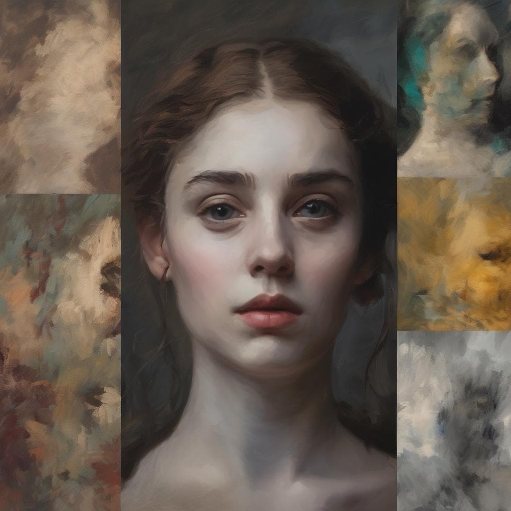 Πορτρέτο νεαρής γυναίκας σε ψηφιακό πίνακα, έργο σύγχρονης τέχνης και δημιουργικών καλλιτεχνών.